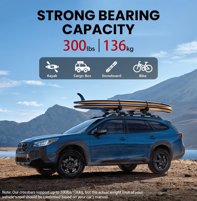 Soruci 300lbs Roof Rack Cross Bar Compatible with Subaru Outback Wilderness 2022-2026 (Only Fit Wilderness), Aluminum Roof Rails Crossbar for Rooftop Cargo Kayak Bike Snowboard - Image 3